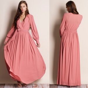 Bare Anthology Pink Blush Mauve Chiffon Maxi Dress with Baloon Sleeves